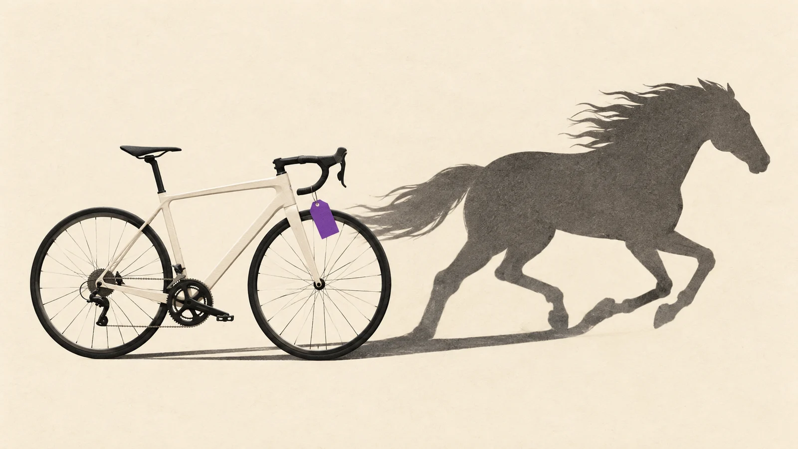 Rower z cieniem konia wyścigowego - ilustracja AI