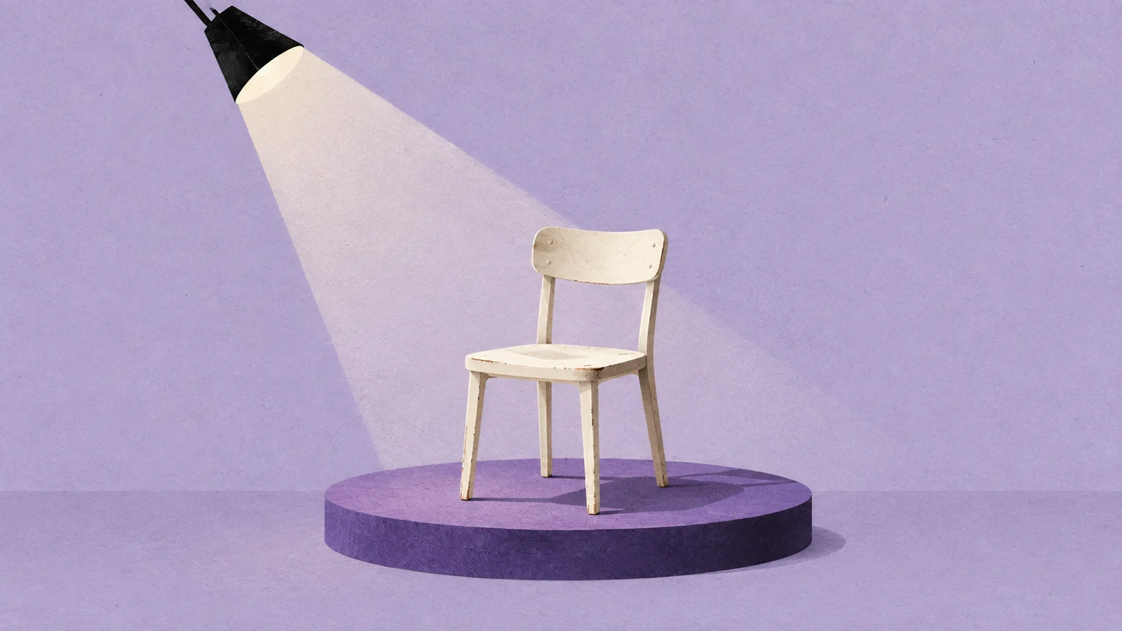 Krzesło oświetlone na małej scenie - ilustracja AI