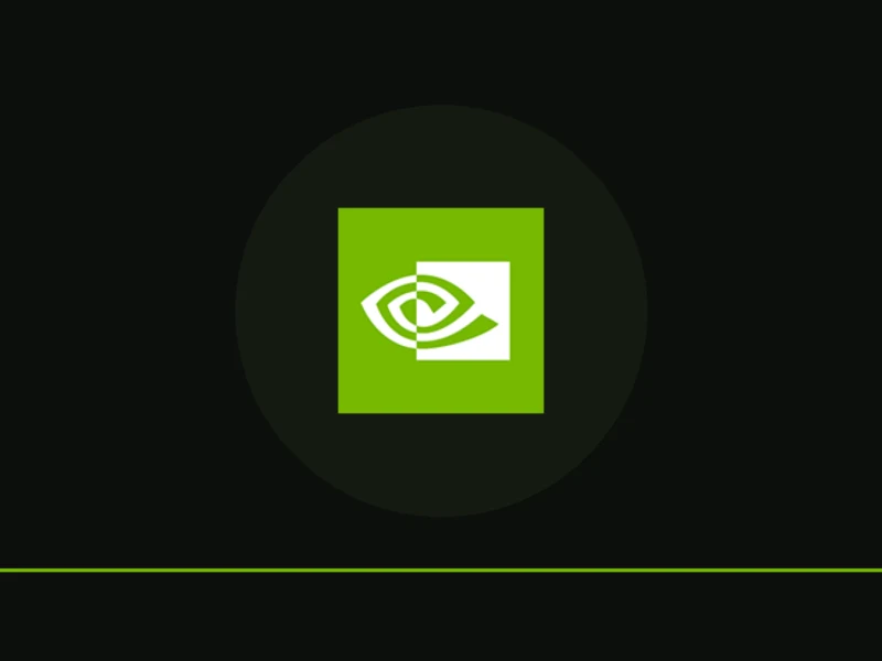 NVIDIA logo centered on a lime green square with a dark circular backdrop on a black background.