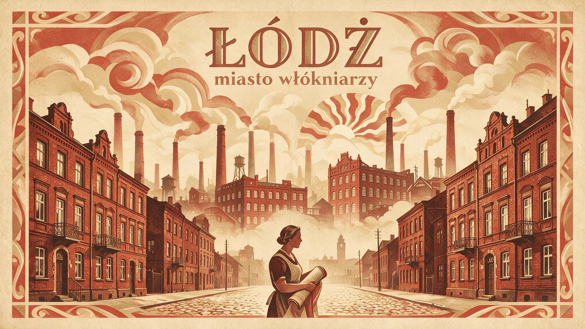 Plakat art deco: Łódź, miasto włókniarzy