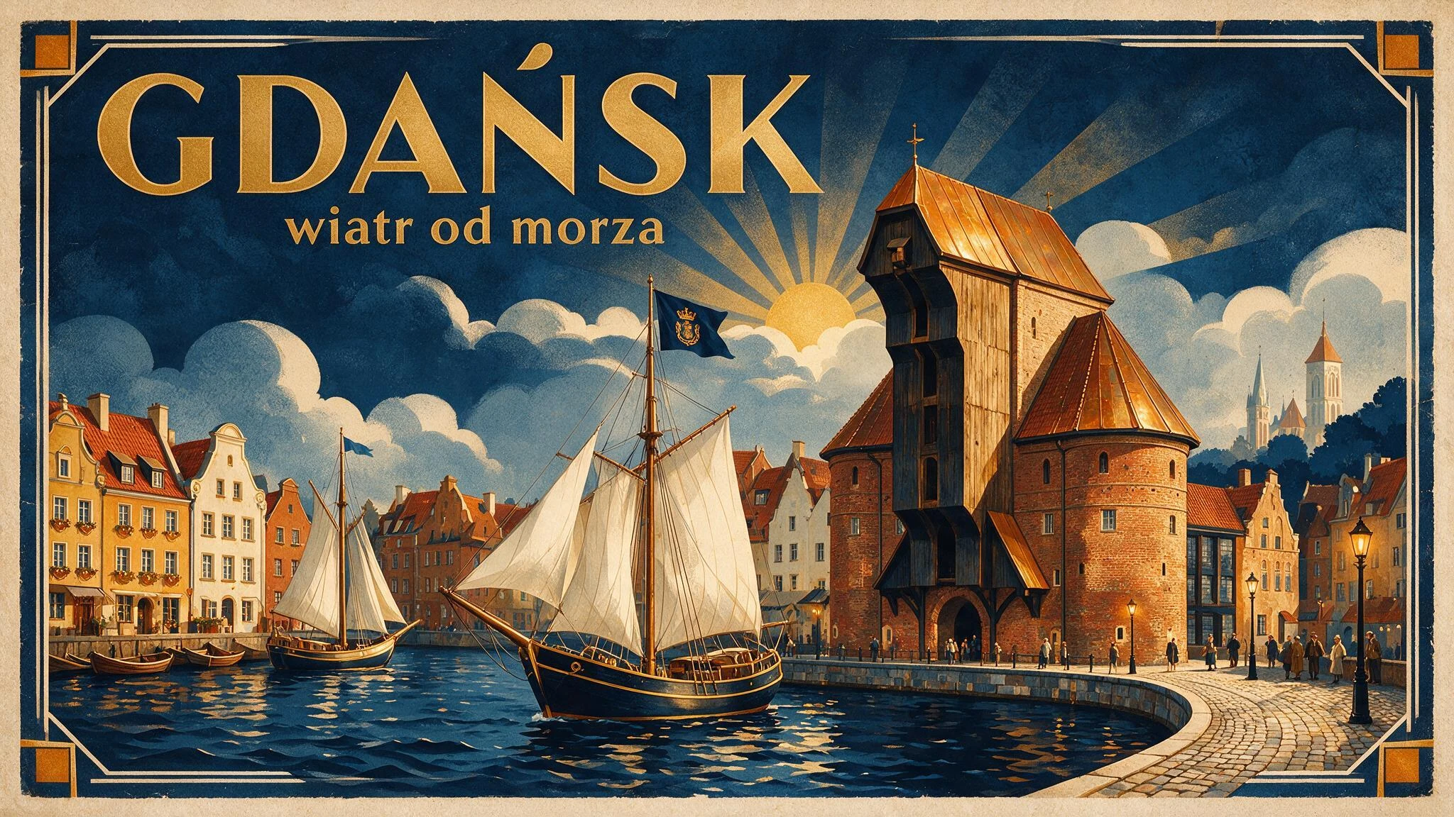 Plakat art deco: Gdańsk, wiatr od morza