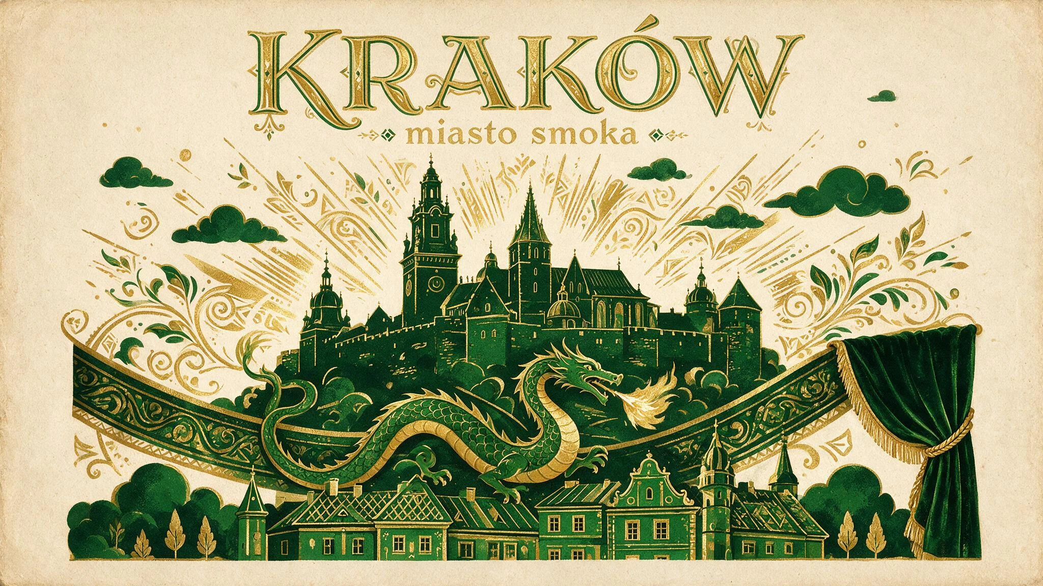 Plakat art deco: Kraków, miasto smoka
