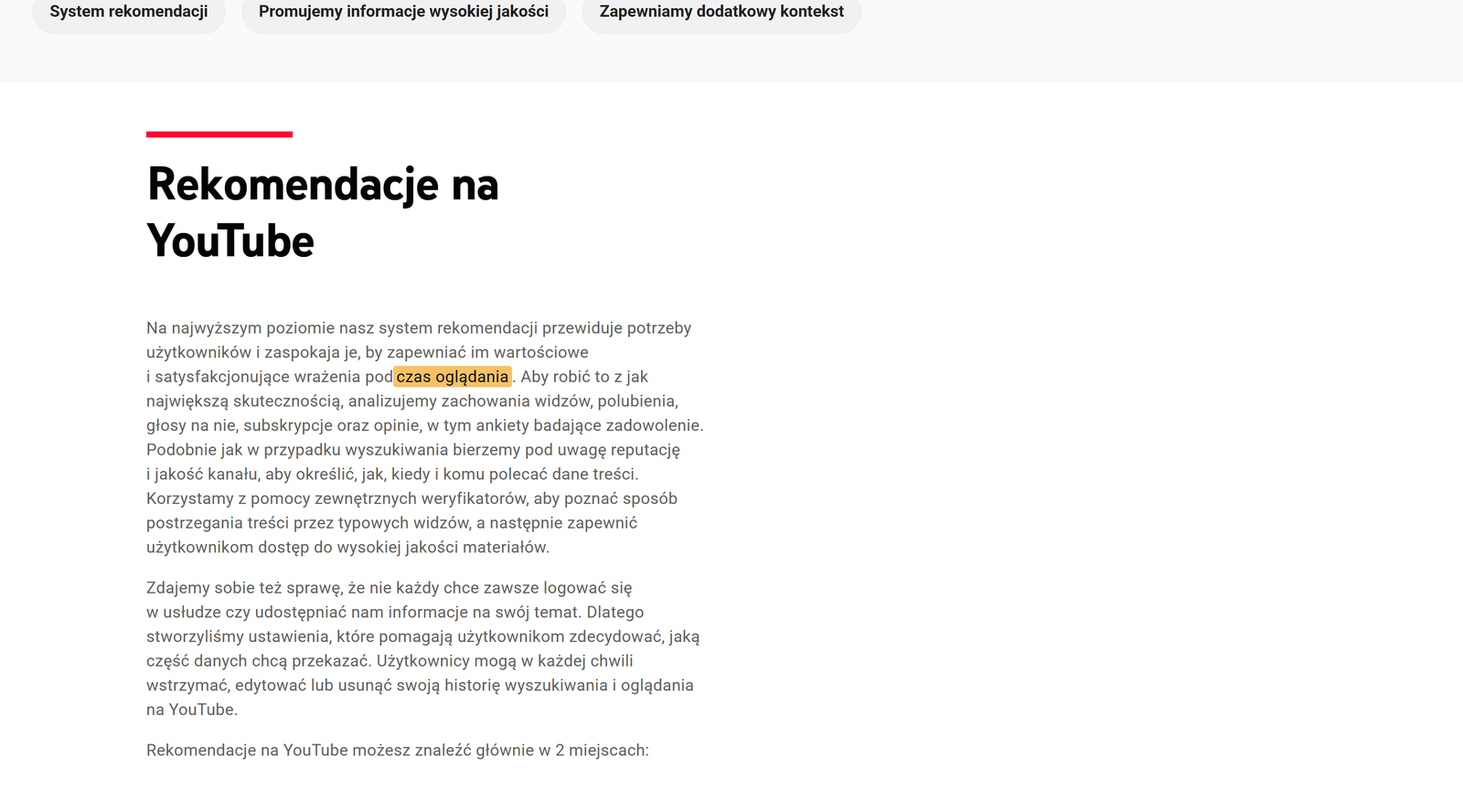 Oficjalna polska strona YouTube o rekomendacjach