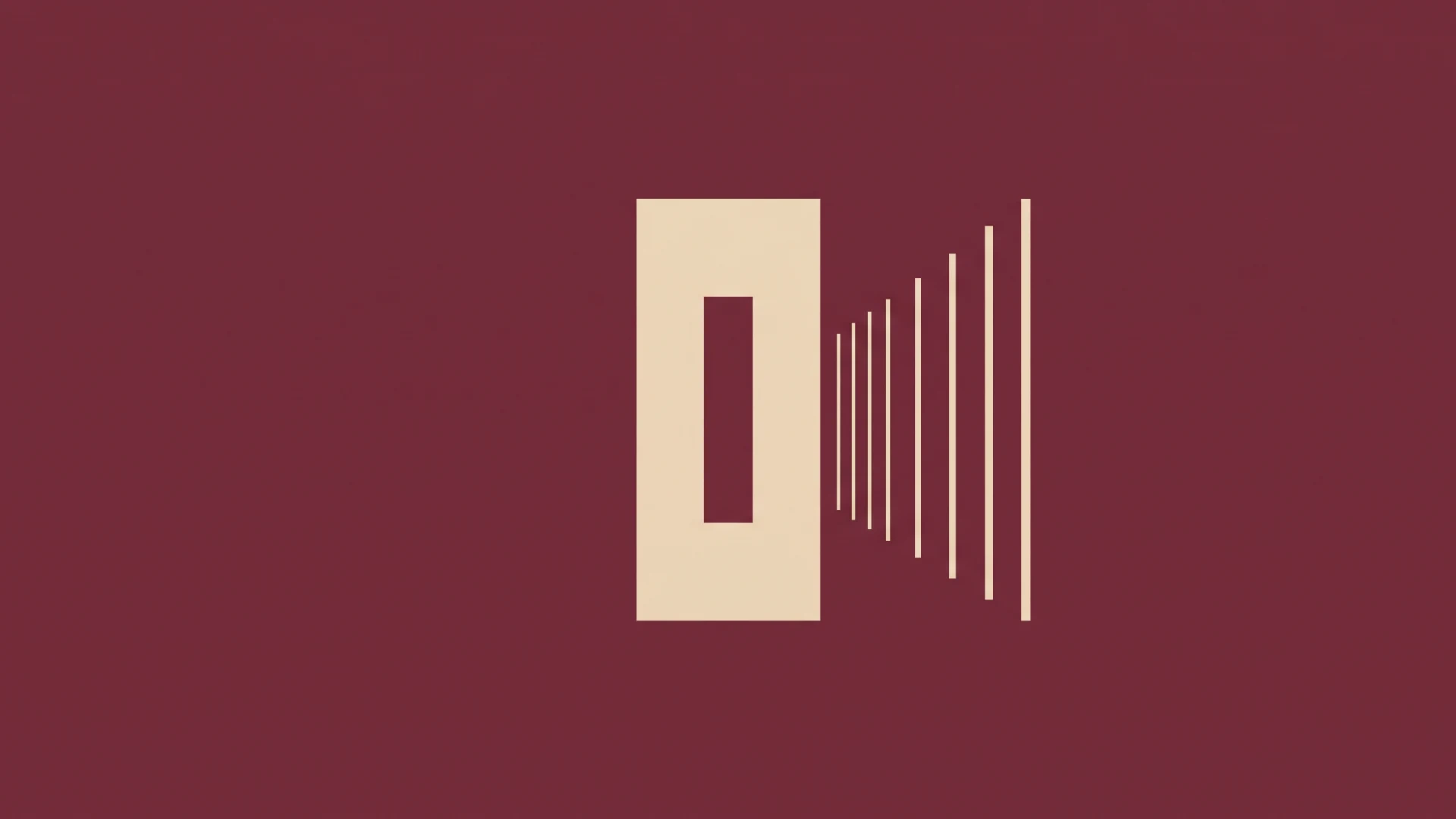 Abstract beige vertical bars forming a rising sequence beside a tall central block on a burgundy background.