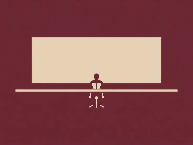 Minimalist silhouette of a person reading a book at a desk with a large pale screen behind them