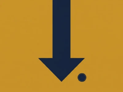 Download icon: large navy arrow pointing downward on an orange background, with a small circular button nearby.