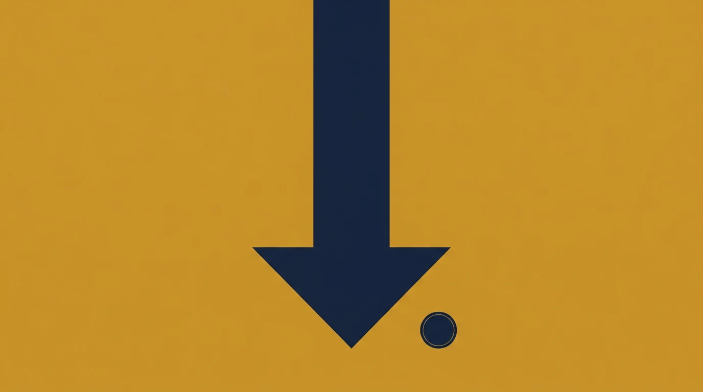 Download icon: large navy arrow pointing downward on an orange background, with a small circular button nearby.
