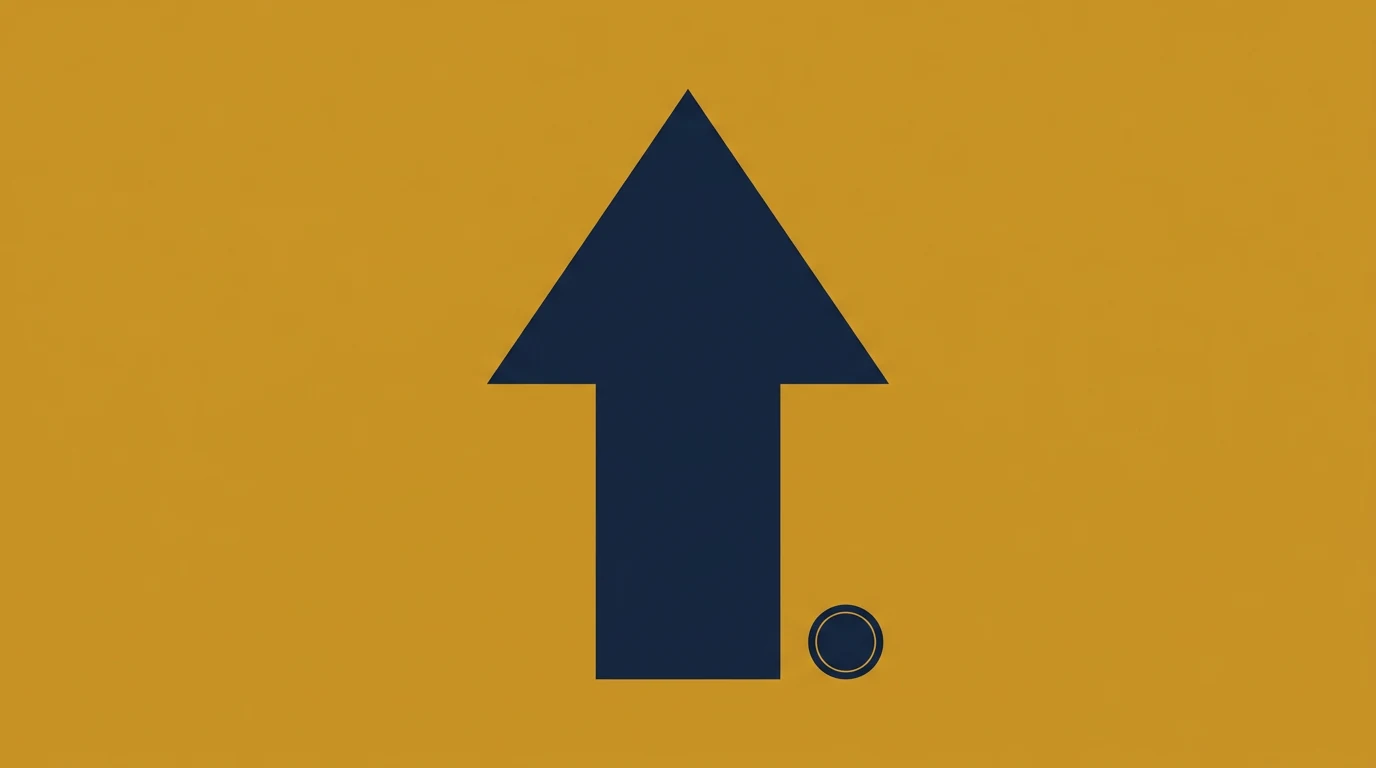 Upload icon: navy upward arrow on an orange background with a small circled dot at the base's right side
