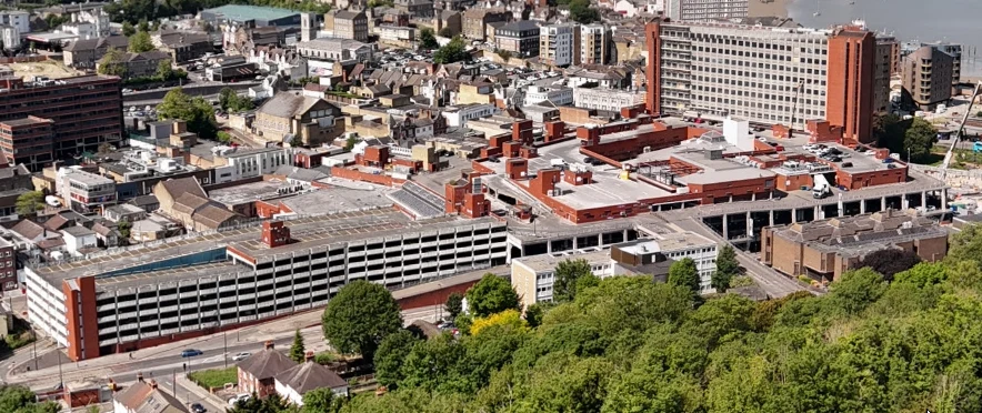 Aerial view of the Pentagon Shopping Centre complex.png