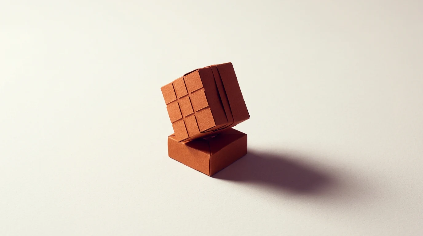 Andrej Karpathy kim jest twórca terminu vibe coding były szef AI Tesli i współzałożyciel OpenAI - Promptowy Two small brown boxes stacked, one tilted on top, casting a shadow on a pale surface behind them.