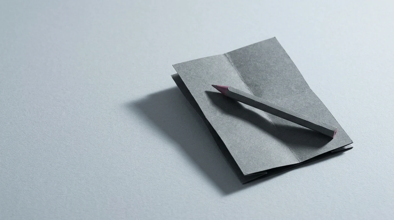ChatGPT a matura co grozi na sali i jak używać AI do nauki przez dziewięć miesięcy przed - Promptowy Gray folded paper origami card with a pencil resting across it on a pale blue surface (minimalist stationery scene).