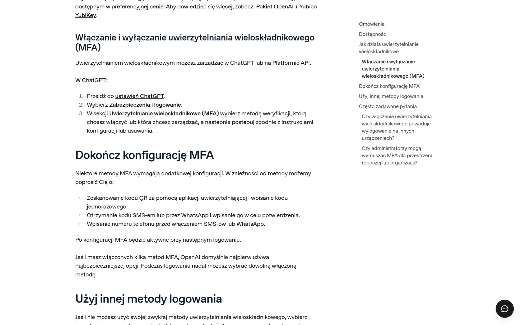 Instrukcja OpenAI włączania uwierzytelniania wieloskładnikowego MFA w ustawieniach ChatGPT, zrzut z 3 października 2026