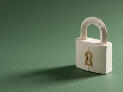 Czy ChatGPT jest bezpieczny Co dzieje się z rozmowami i czego nigdy nie wklejać - Promptowy Small white wooden padlock on a green background, symbolizing security or protection.