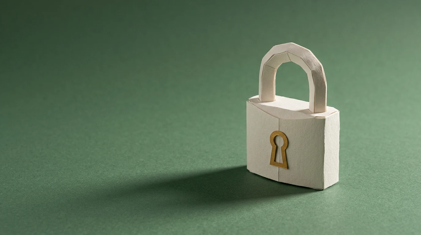 Small white wooden padlock on a green background, symbolizing security or protection.