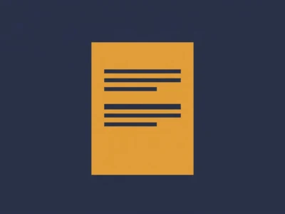 Orange document icon with horizontal text lines on a dark blue background