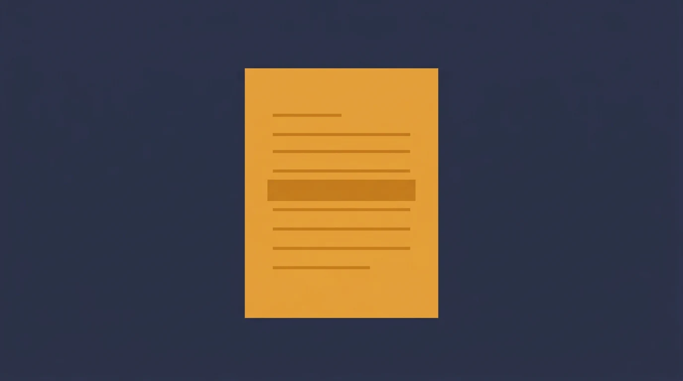 Orange sheet of paper with horizontal text lines and a highlighted bar, centered on a dark blue background.
