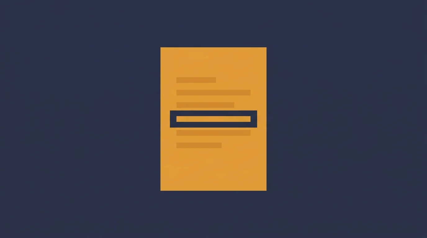 Centered orange document icon with a dark rectangular button on a navy background.
