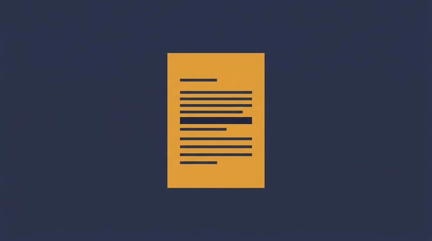 Orange document icon with horizontal lines representing text on a navy background.