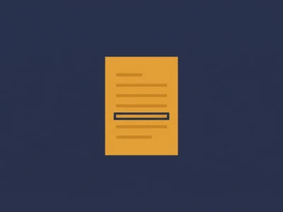 dokument-zrodlowy-14 - Promptowy Orange document icon with several lines of text and a dark outlined checkbox on a navy blue background