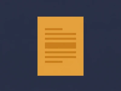 Orange sheet of paper with several lines of text on a dark blue background, representing a document icon.
