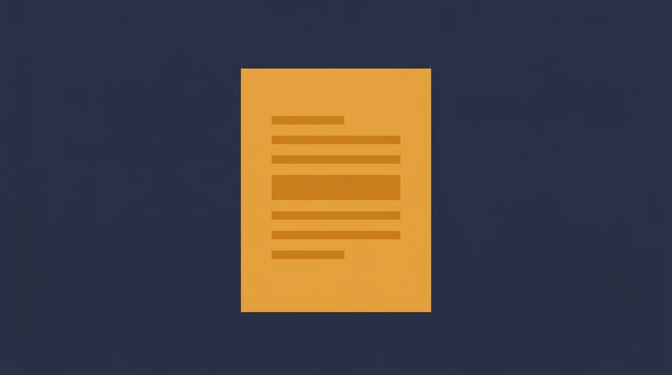 Orange sheet of paper with several lines of text on a dark blue background, representing a document icon.