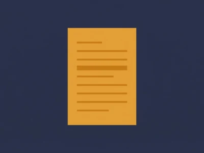 Orange sheet of paper with horizontal lines centered on a dark blue background, representing a document or note.