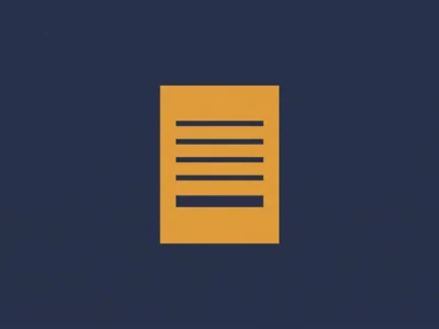 Orange document icon with lines on a dark navy background.
