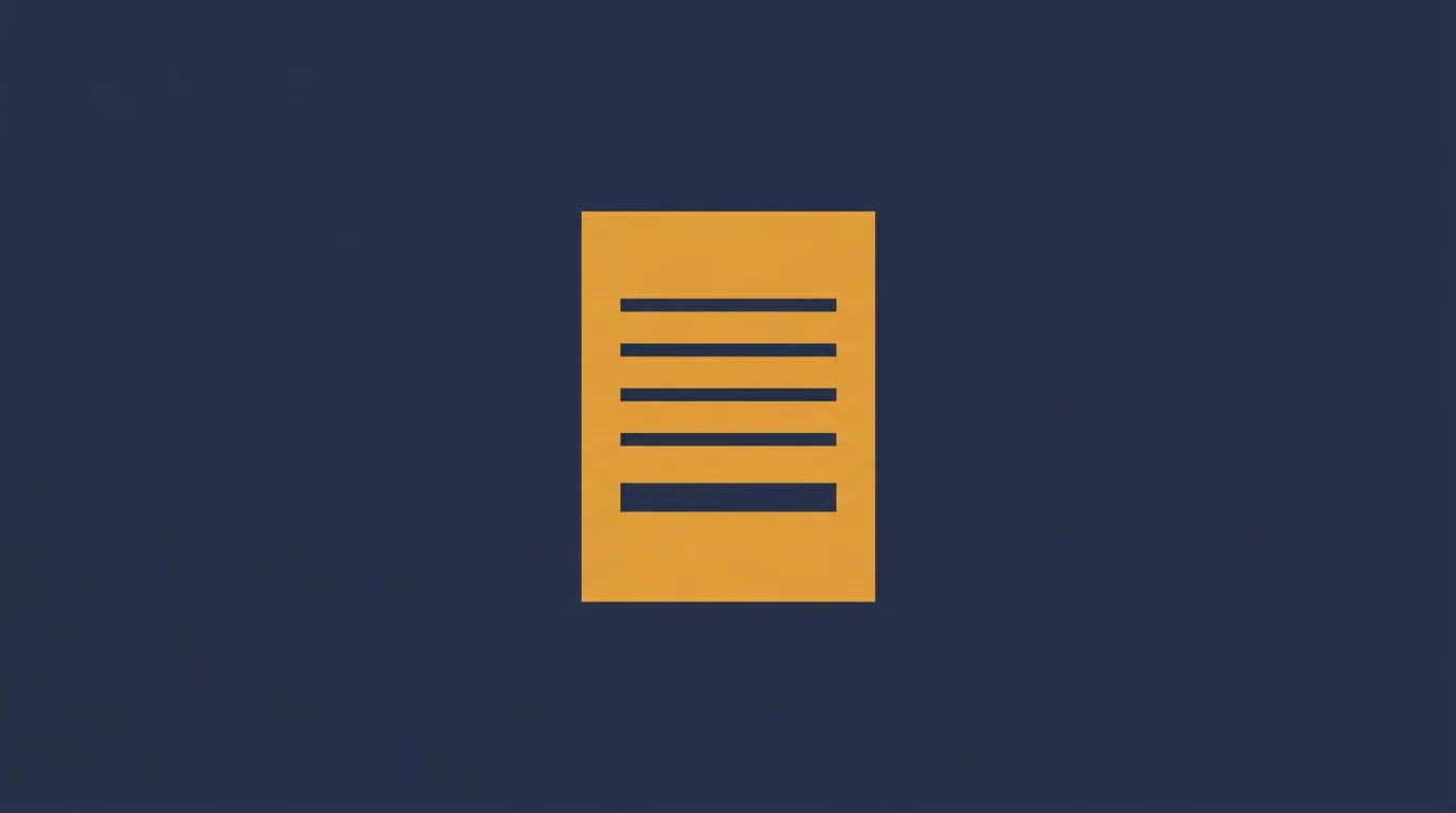 Orange document icon with lines on a dark navy background.