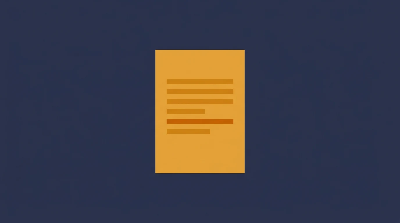 Centered orange document icon with horizontal text lines on a dark blue background.