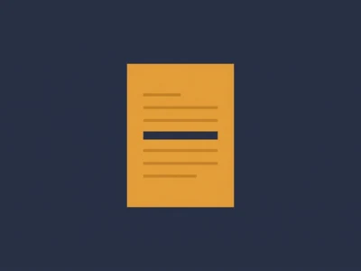 Orange document icon with text lines on a dark blue background.