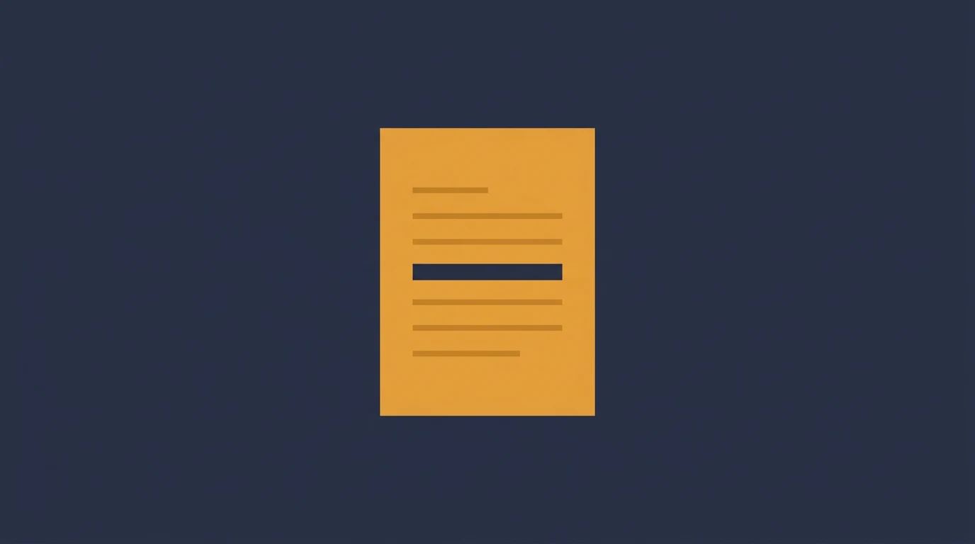 Orange document icon with text lines on a dark blue background.