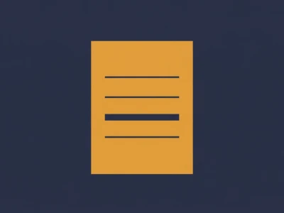 Orange document icon with four lines on a dark blue background.