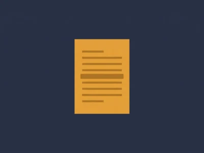 Orange document icon with lines representing text centered on a dark blue background.