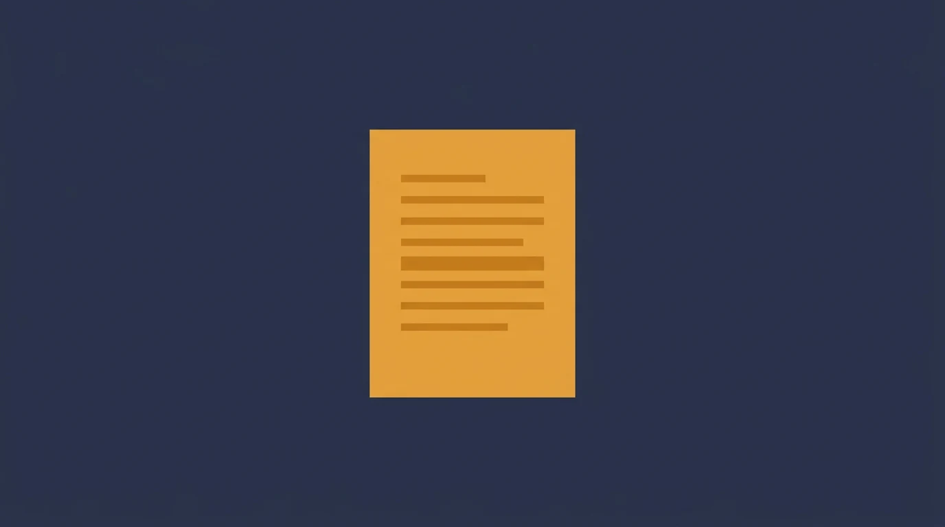 Orange document icon with horizontal lines representing text, centered on a dark blue background.