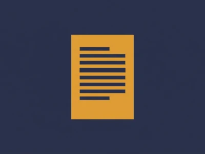 dokument-zrodlowy-4 - Promptowy Orange document icon with several horizontal lines representing text on a dark blue background.
