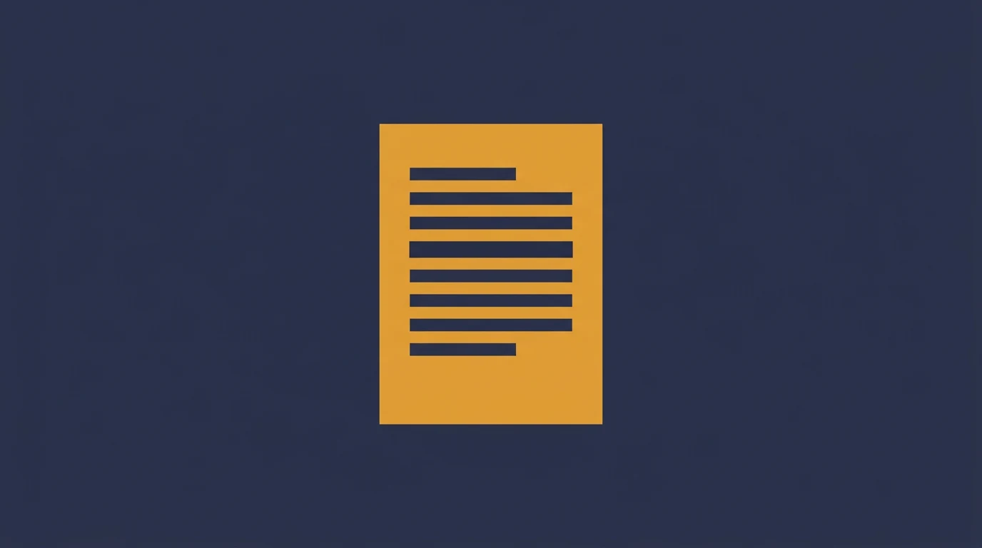 Orange document icon with several horizontal lines representing text on a dark blue background.