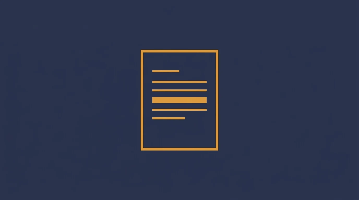 Orange outline of a simple document with lines representing text, centered on a dark blue background