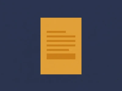 Orange document icon with lines representing text on a dark blue background