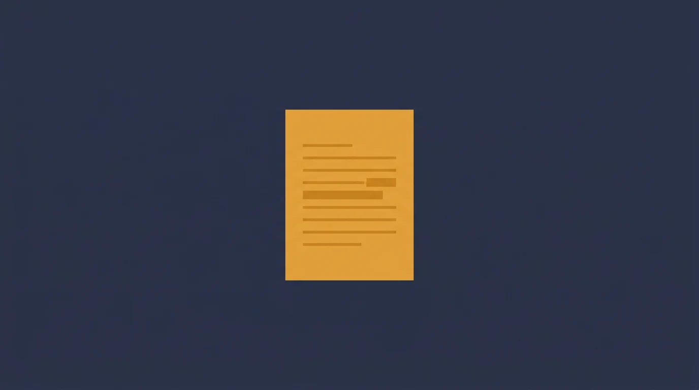 Orange sheet of paper with lines representing text against a dark blue background.