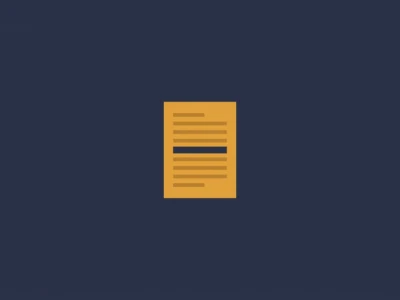 Centered yellow document icon with lines representing text on a dark blue background