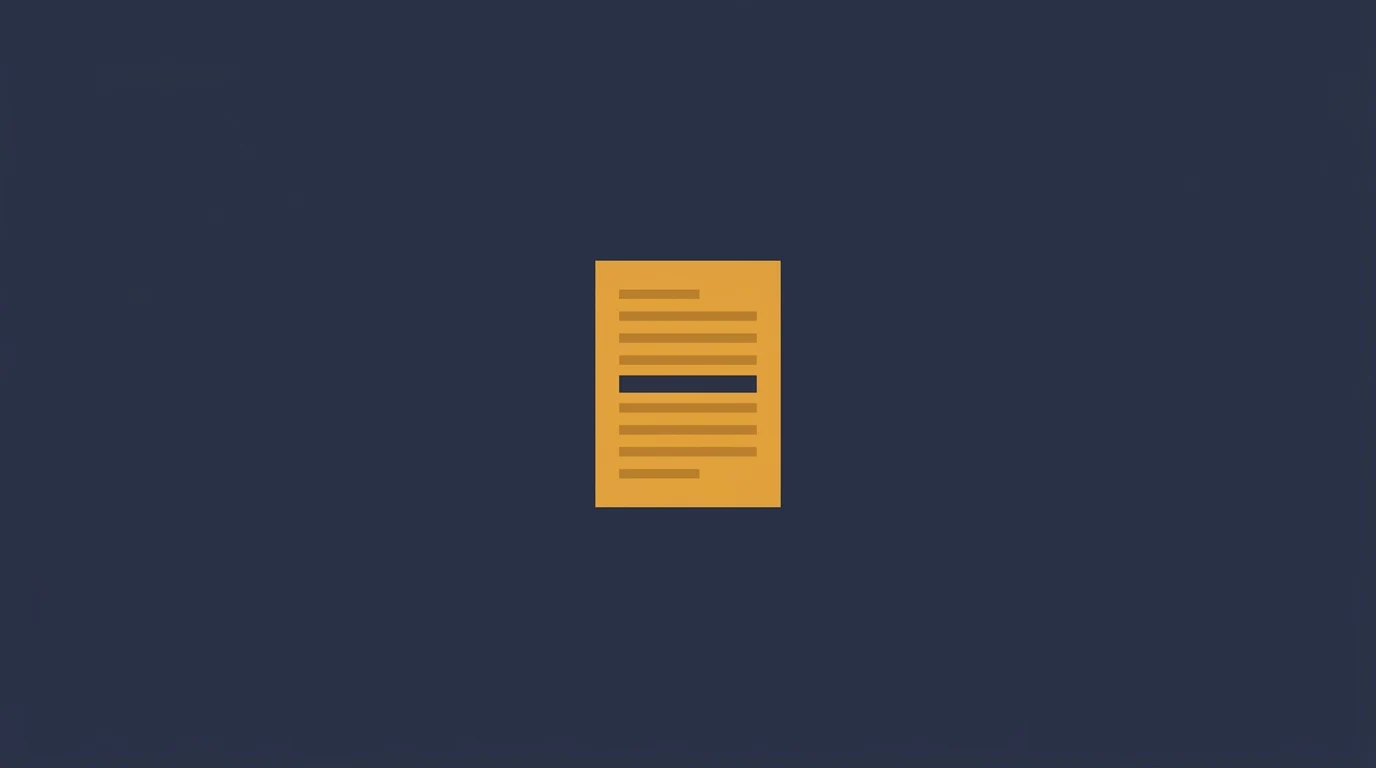 Centered yellow document icon with lines representing text on a dark blue background