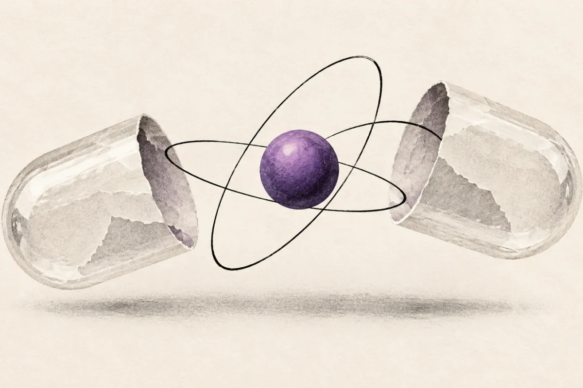Kapsułka leku połączona z orbitą - ilustracja AI