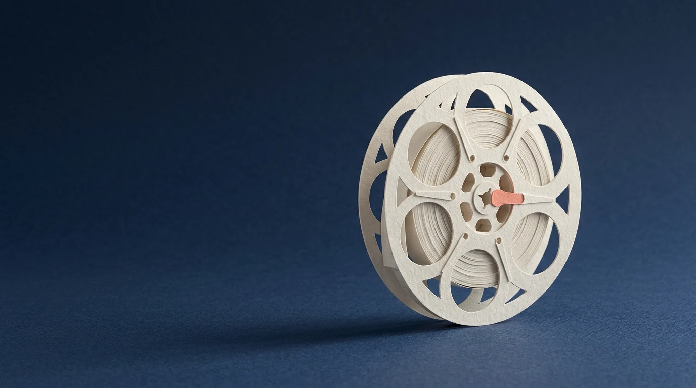 Wooden spool of cream thread on a dark blue surface, viewed from the side.
