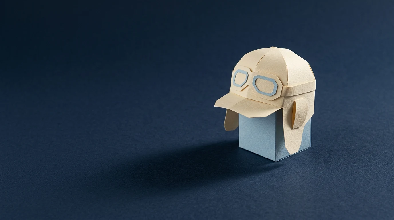 GitHub Copilot co to jest ile kosztuje i czym różni się od Cursora i Claude Code - Promptowy Paper craft helmet with blue-goggled lenses, placed on a pale blue block against a dark blue background.