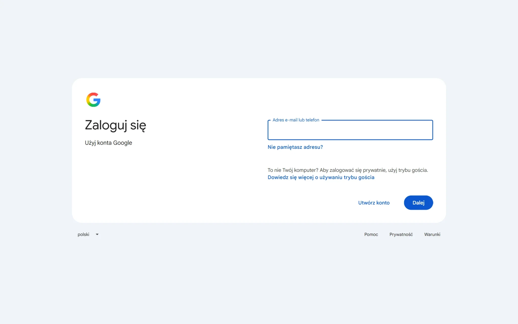 Ekran logowania kontem Google, który pojawia się po wejściu na aistudio.google.com/apikey bez zalogowania, zrzut z 3 października 2026