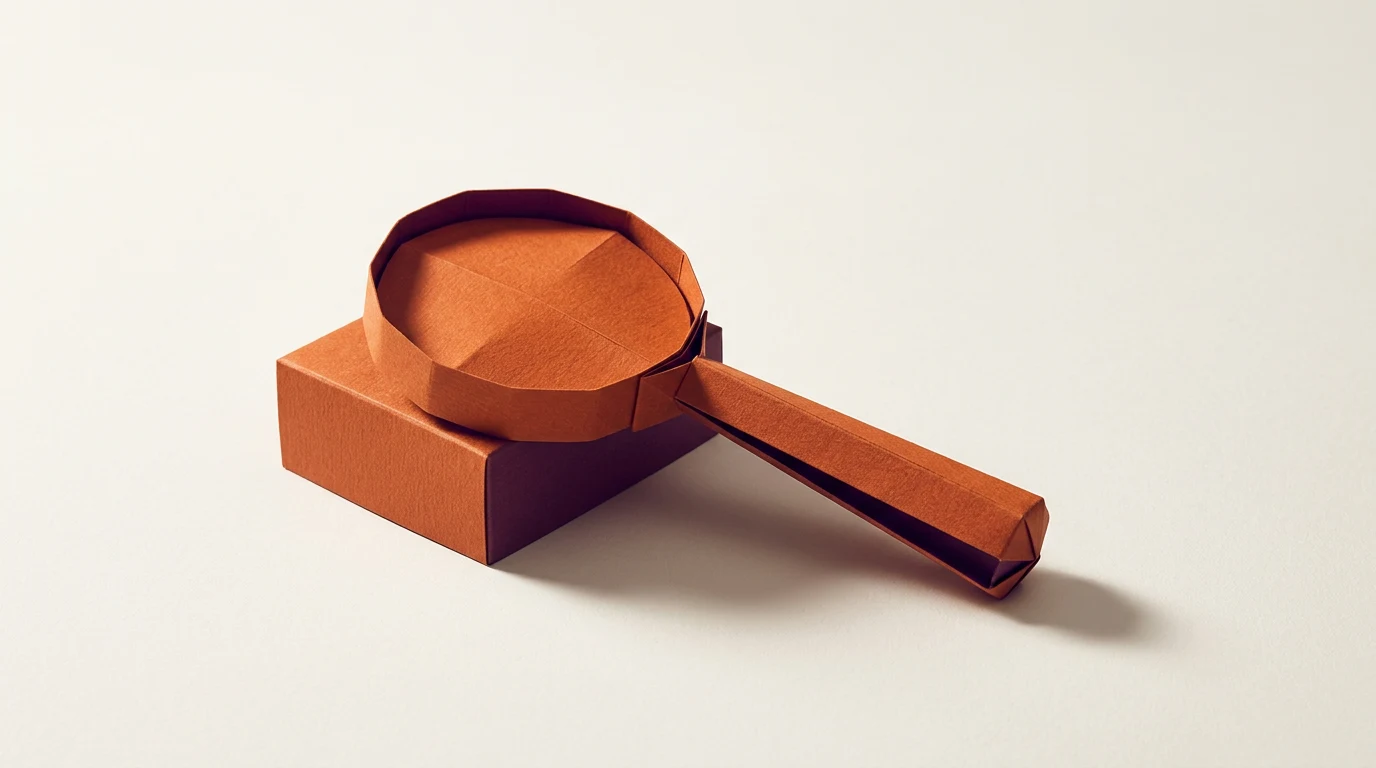 Ile kosztuje Perplexity Free Pro za 20 dolarów i Max ceny w złotych - Promptowy Orange paper origami object resembling a magnifying glass resting on a matching rectangular box.