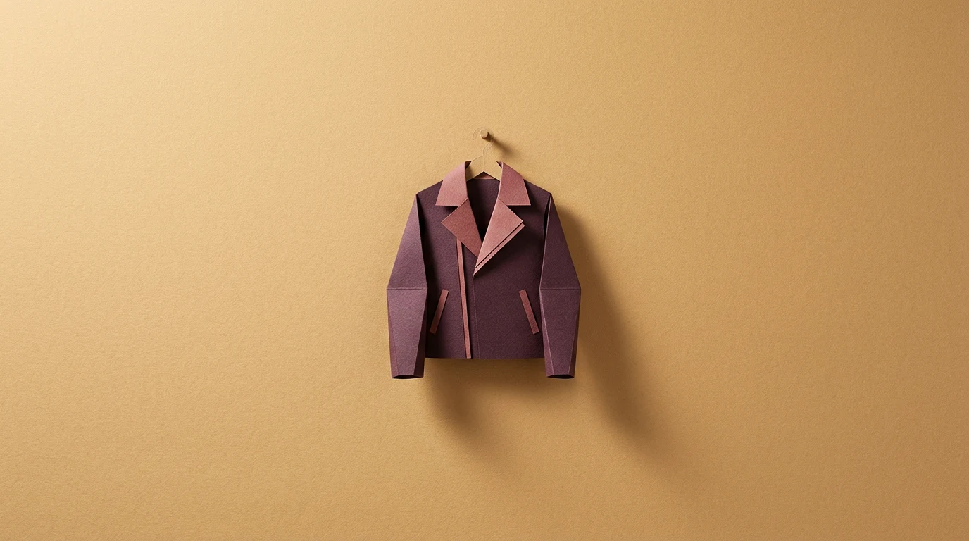 Jensen Huang kim jest szef Nvidii ile jest wart i jak zbudował najcenniejszą firmę świata - Promptowy Origami leather-brown jacket hanging on a hook against a warm, tan wall.