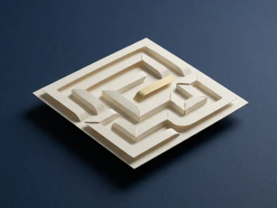 White 3D wooden maze puzzle on a dark blue background with winding pathways inside the frame.