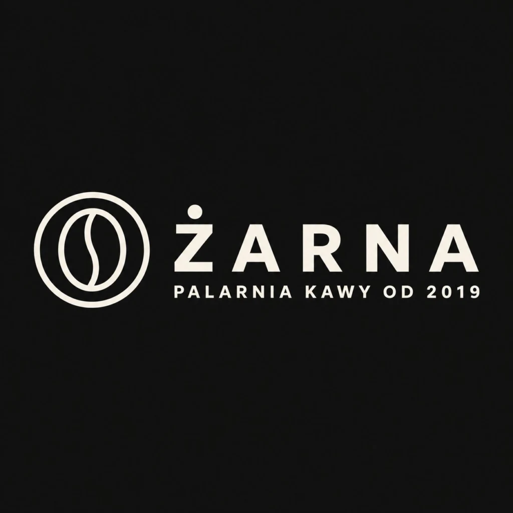 ŻARNA logo on black background with circular double-ring emblem to the left and the words ŻARNA, then PALARNIA KAWY OD 2019 underneath.