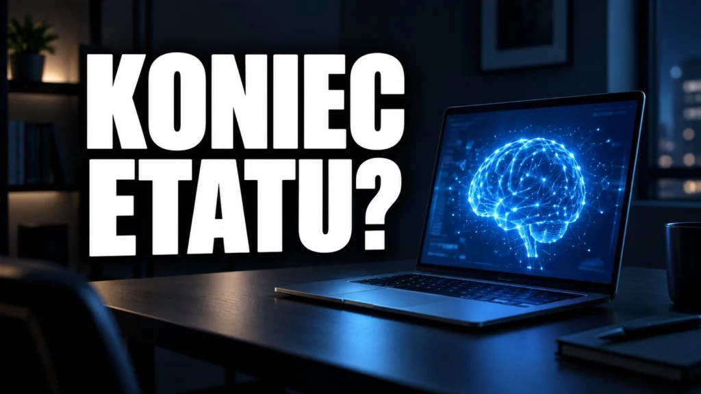 Miniatura YouTube z napisem KONIEC ETATU